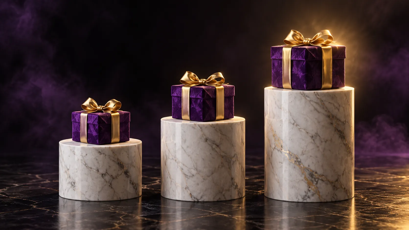 Three raised plinths suggesting the recurring weekly reload rhythm this casino runs