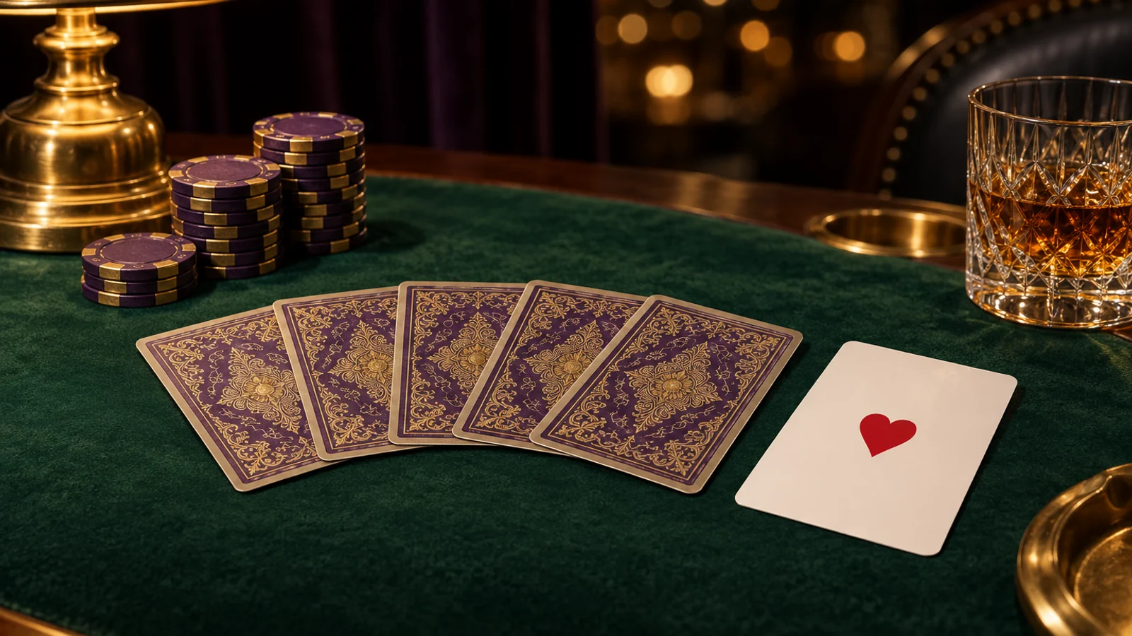 Card table set for a themed casino tour, echoing this review's look at Here2Win Casino's game range